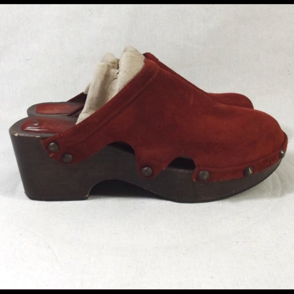 Michael Kors Suede Rust Wooden Clogs Sz 9